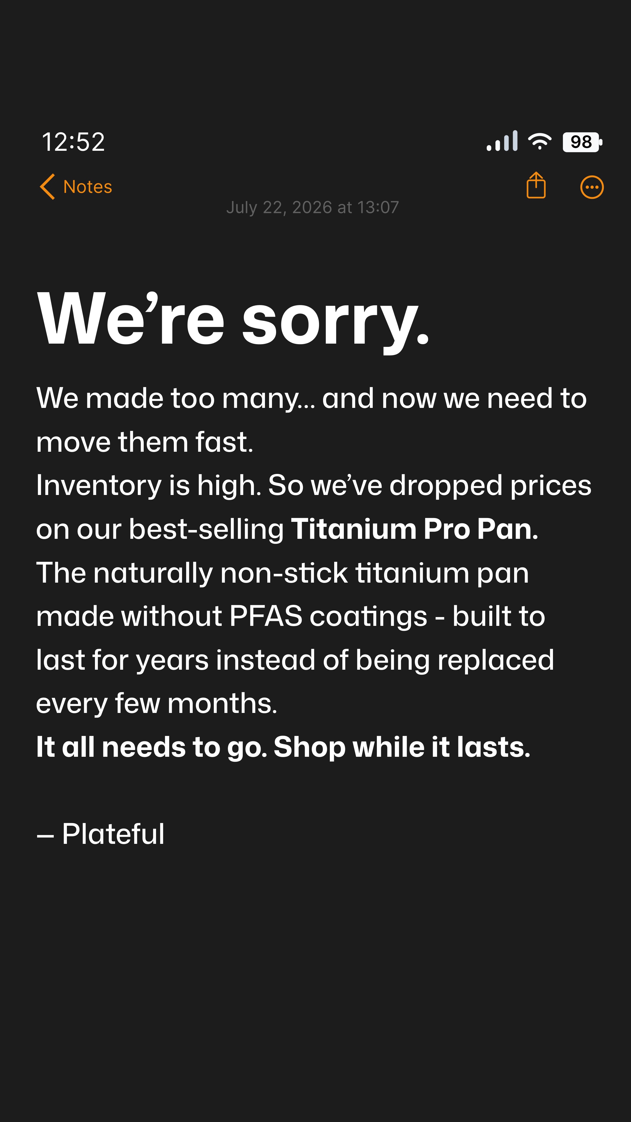 Brand apology ad example